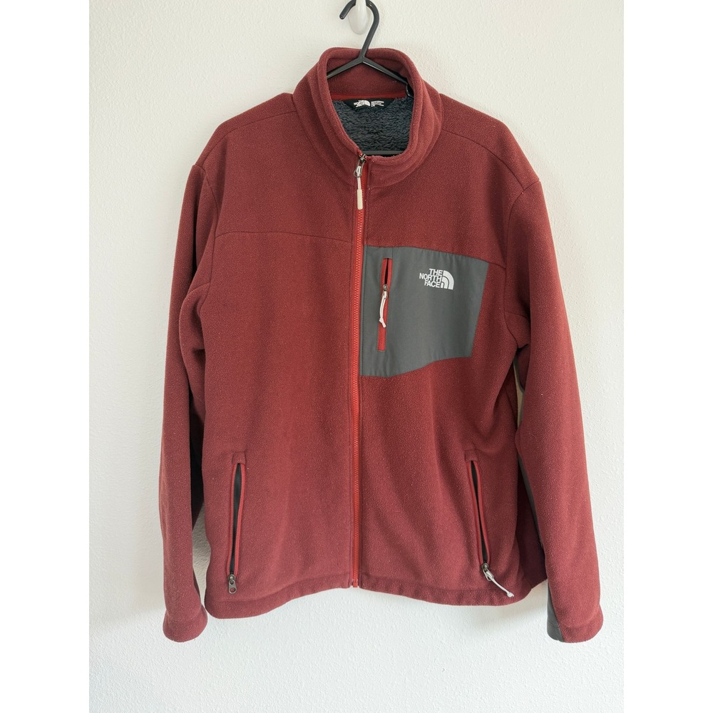 The North Face Mens Full Zip Sherpa Lined Fleece Jacket Burgundy Red Large